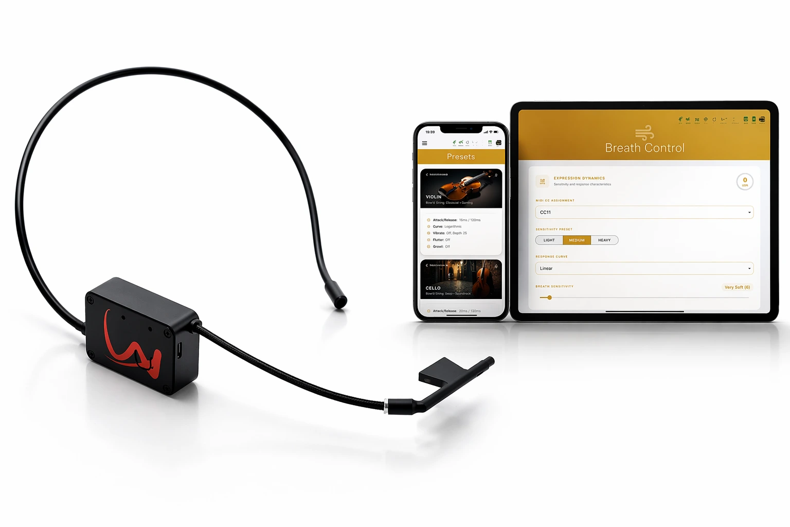 AirMotion wireless MIDI breath controller — professional breath sensing device with motion tracking for music production and DAW integration